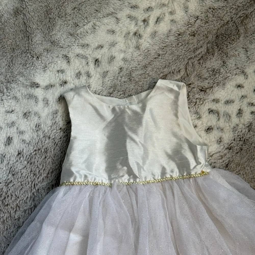 Pippa & Julie cream satin dress baby girls 18 months sparkly gold tulle skirt